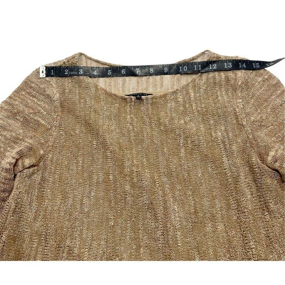 Lafayette 148 Gold Metallic Sweater Top in Linen Blend Mesh Knit Size Small - Picture 12 of 14